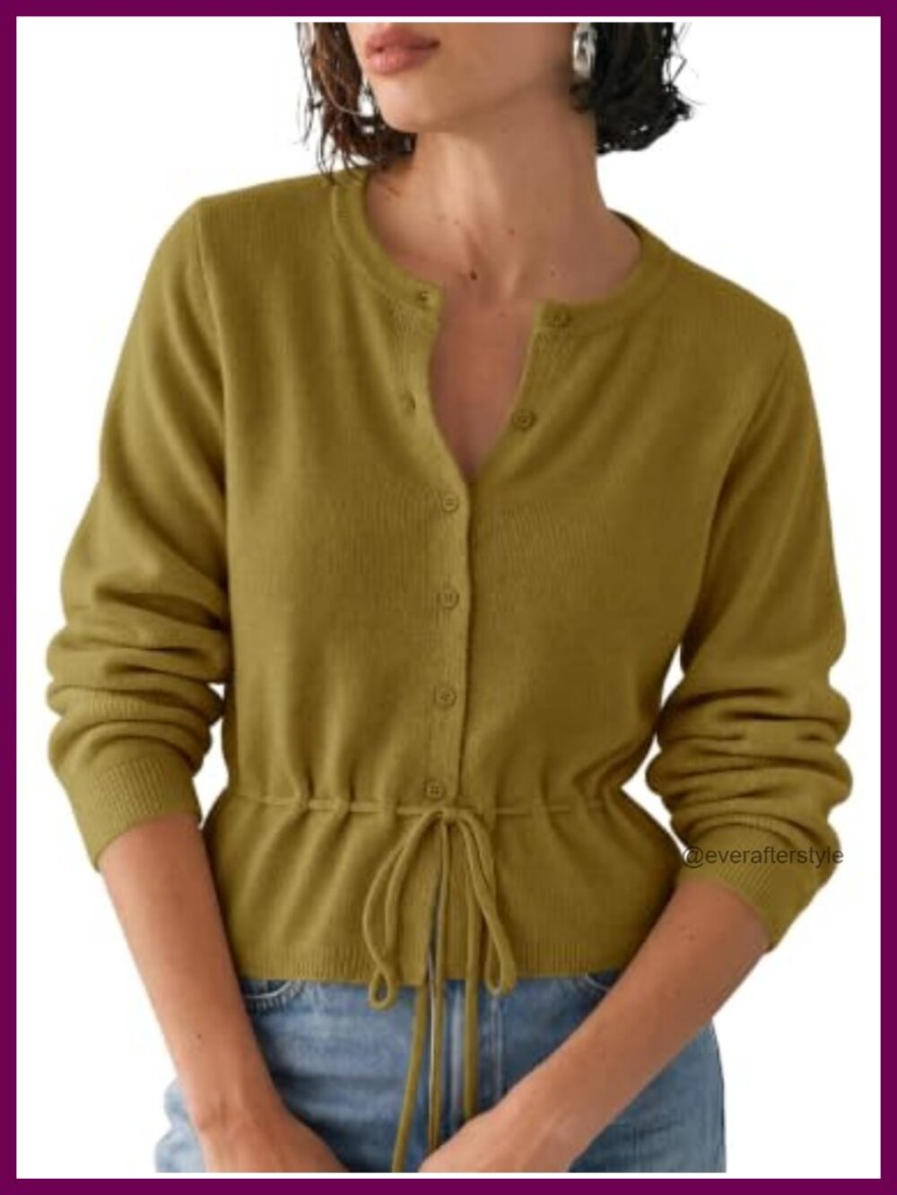Cropped Knit Cardigan Long Sleeve Crew Neck Button Up Tie Waist Fall Layering